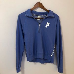 PINK blue half zip pull over